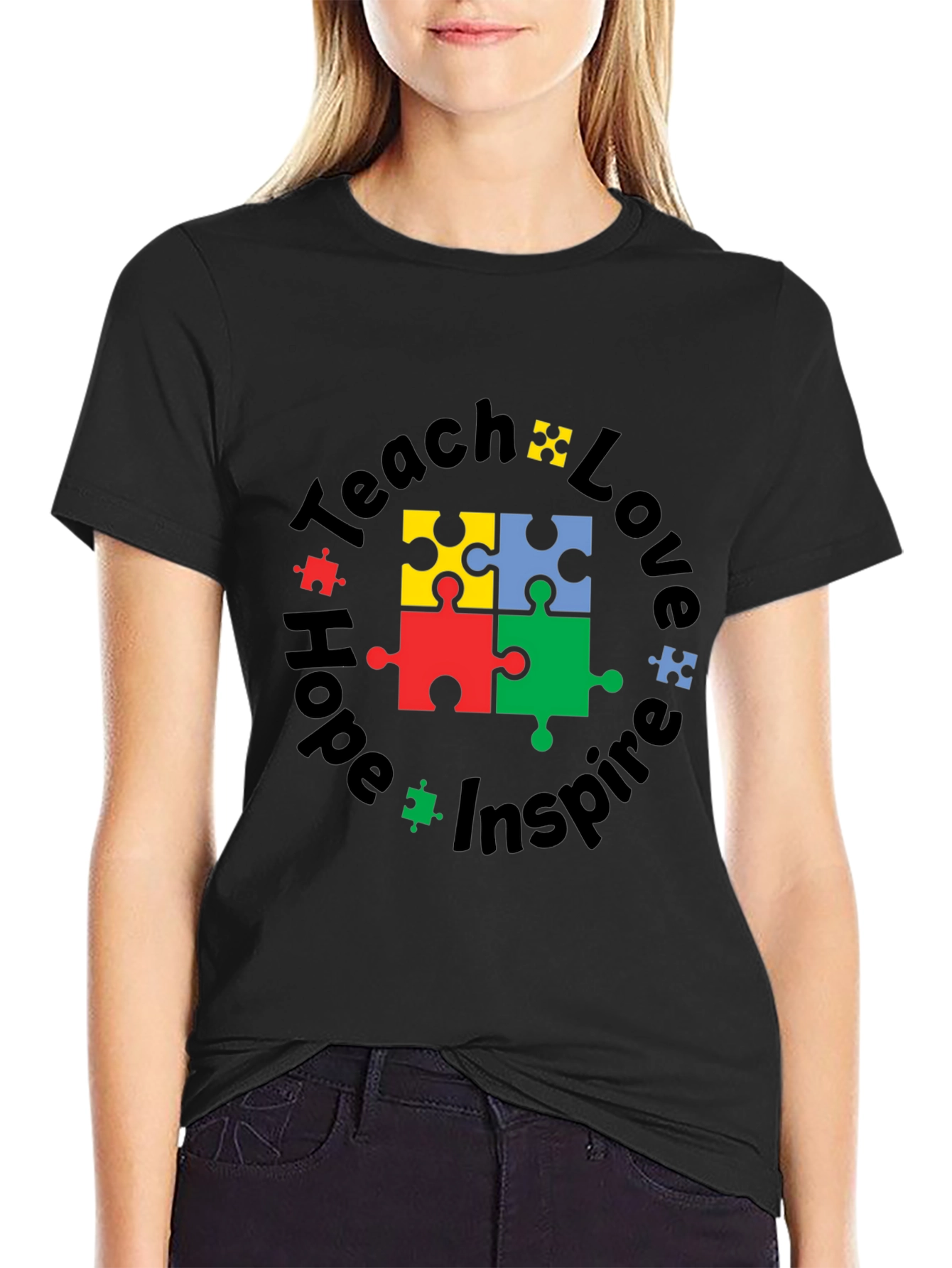 Teach Love Hope Inspire Autism Puzzle T-Shirt