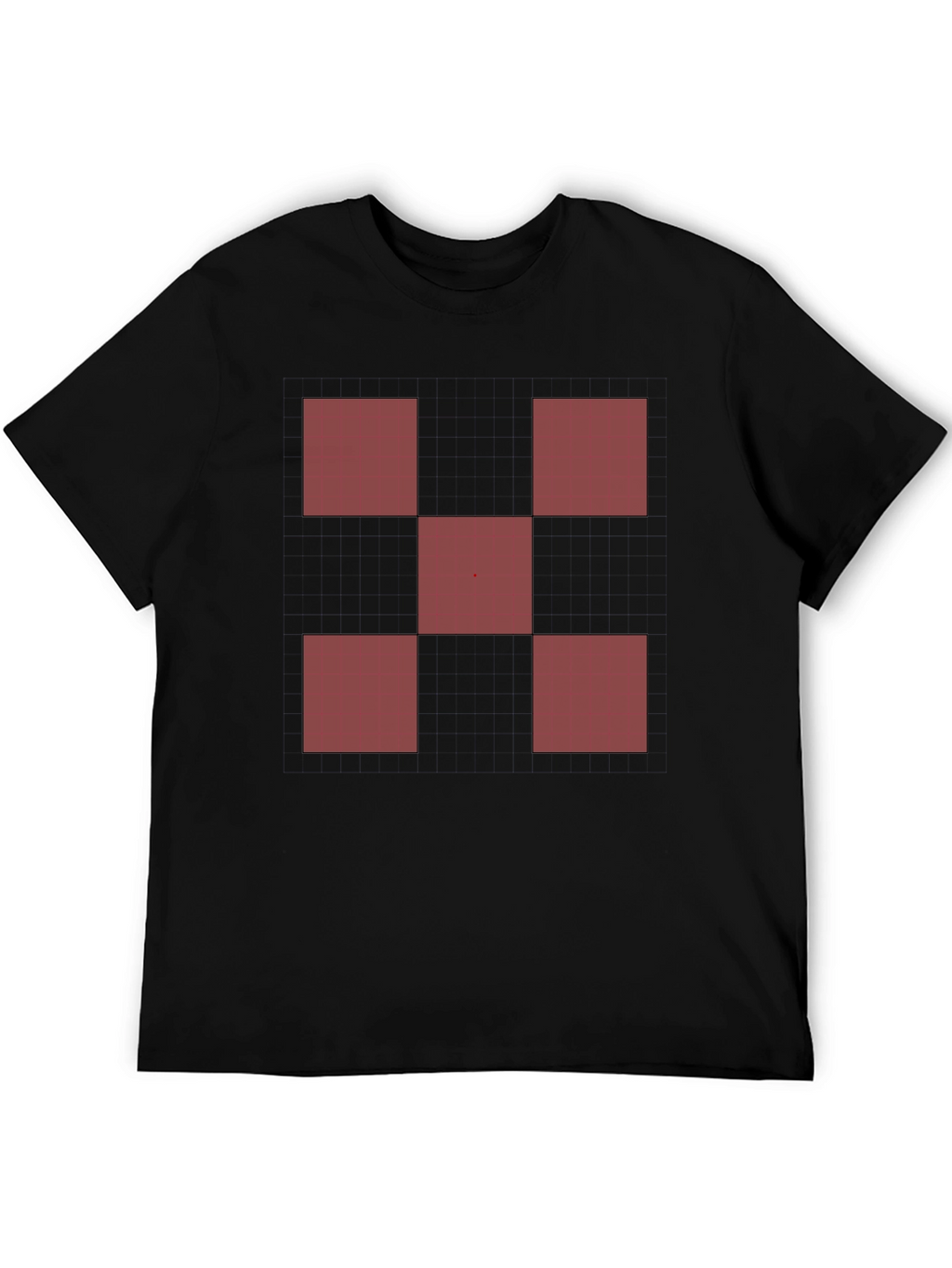 Geometric Red Square Pattern Black T-Shirt