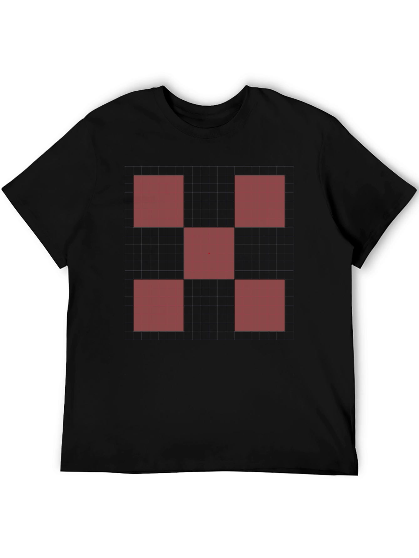 Geometric Red Square Pattern Black T-Shirt