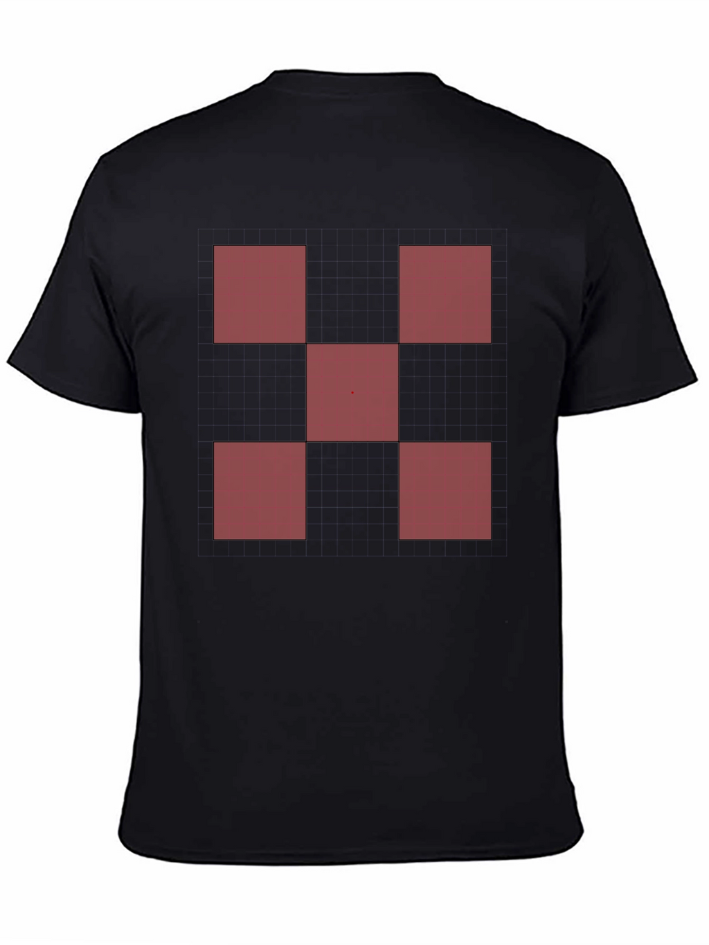 Geometric Red Square Pattern Black T-Shirt