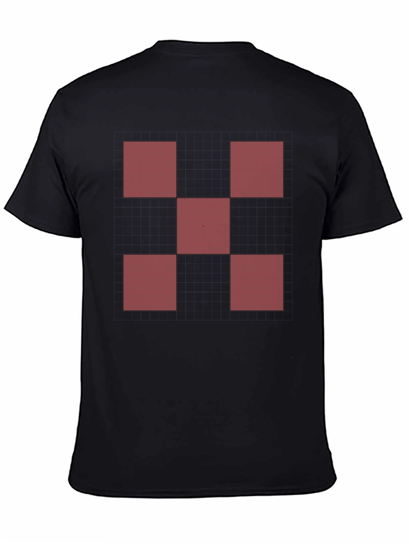 Geometric Red Square Pattern Black T-Shirt