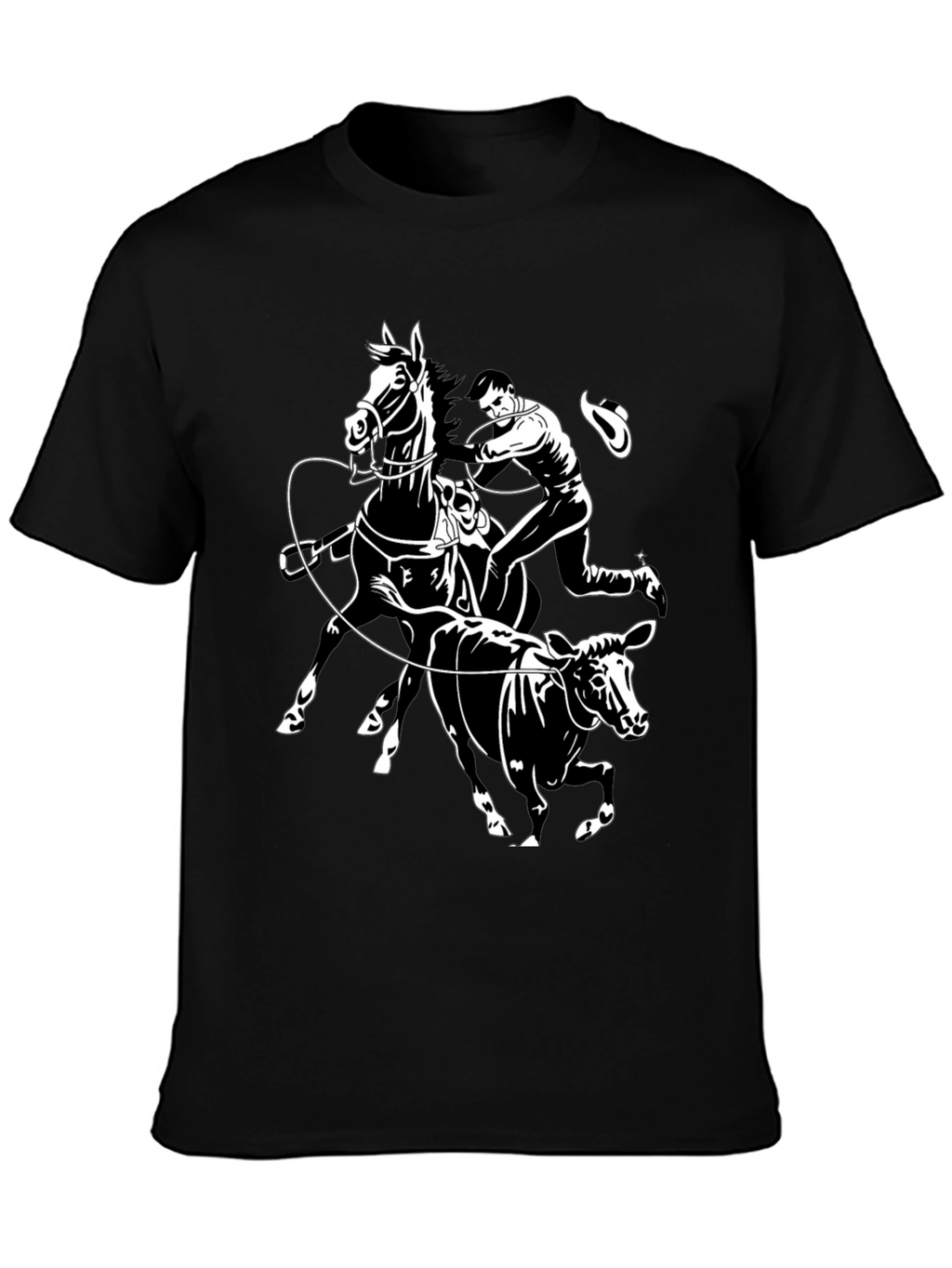 Cowboy Cattle Roping Black Graphic Tee