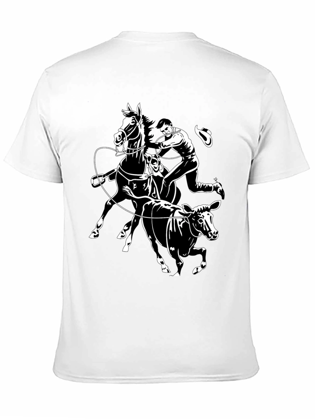 Cowboy Cattle Roping Black Graphic Tee