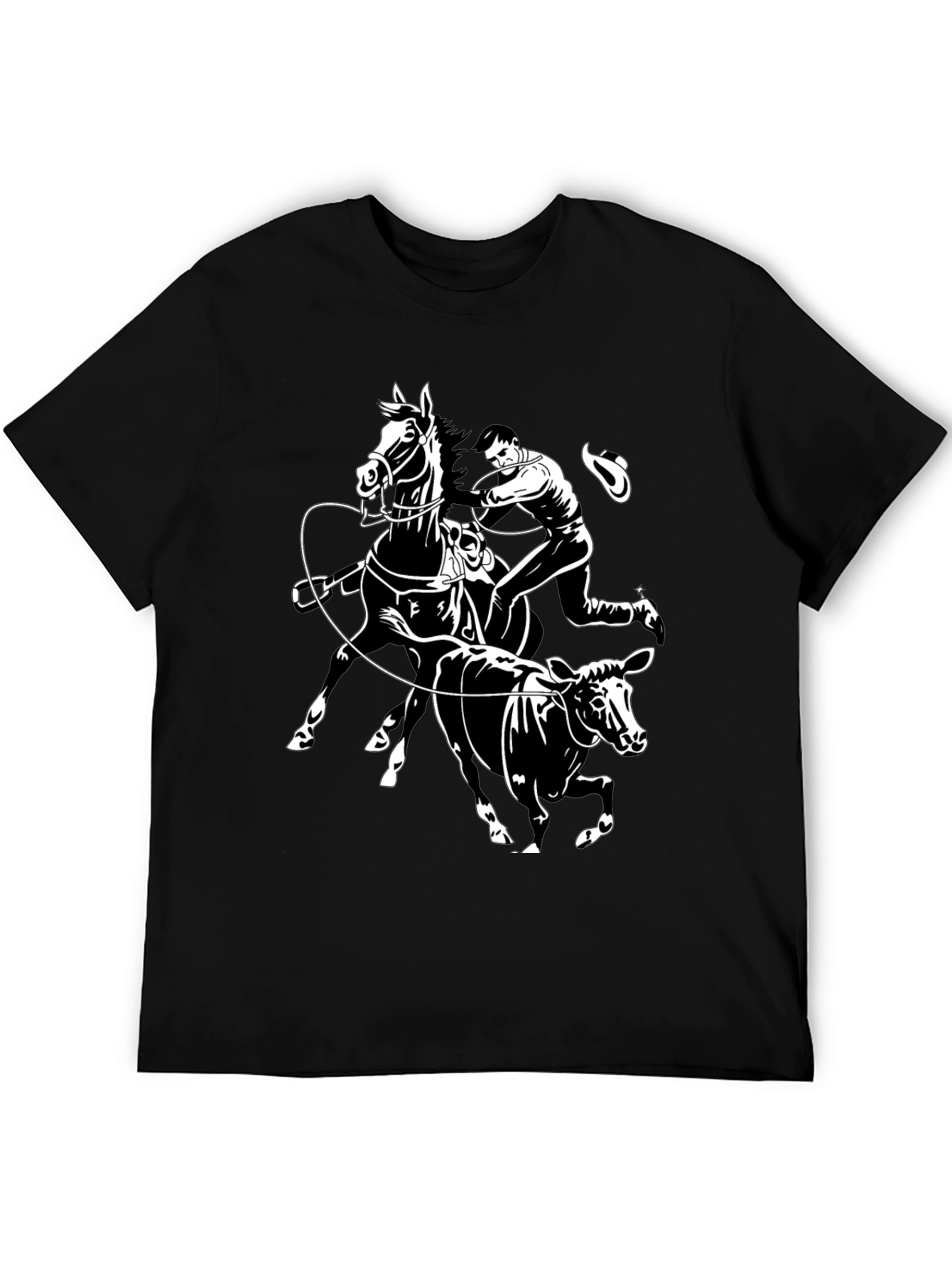 Cowboy Cattle Roping Black Graphic Tee