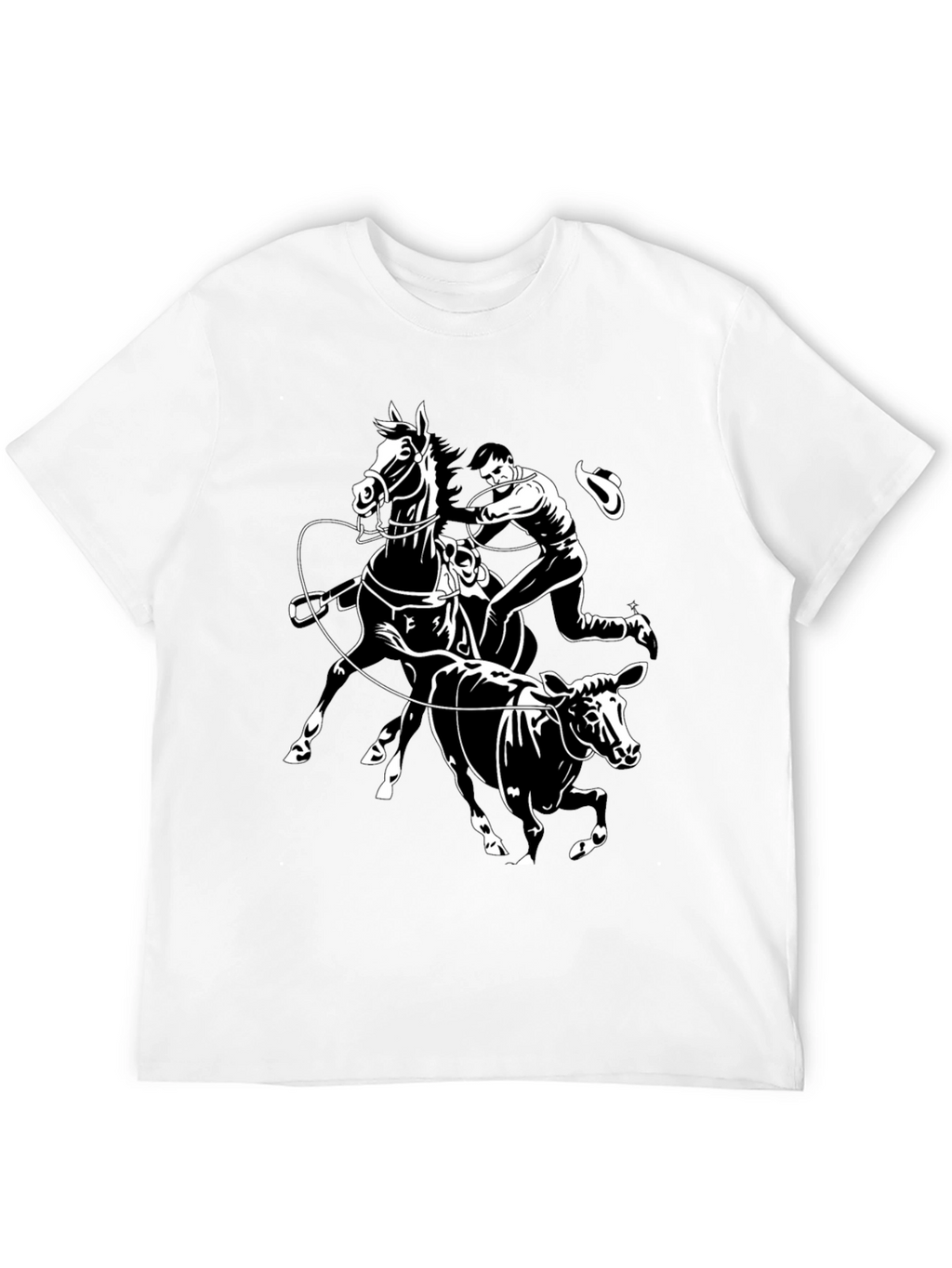 Cowboy Cattle Roping Black Graphic Tee