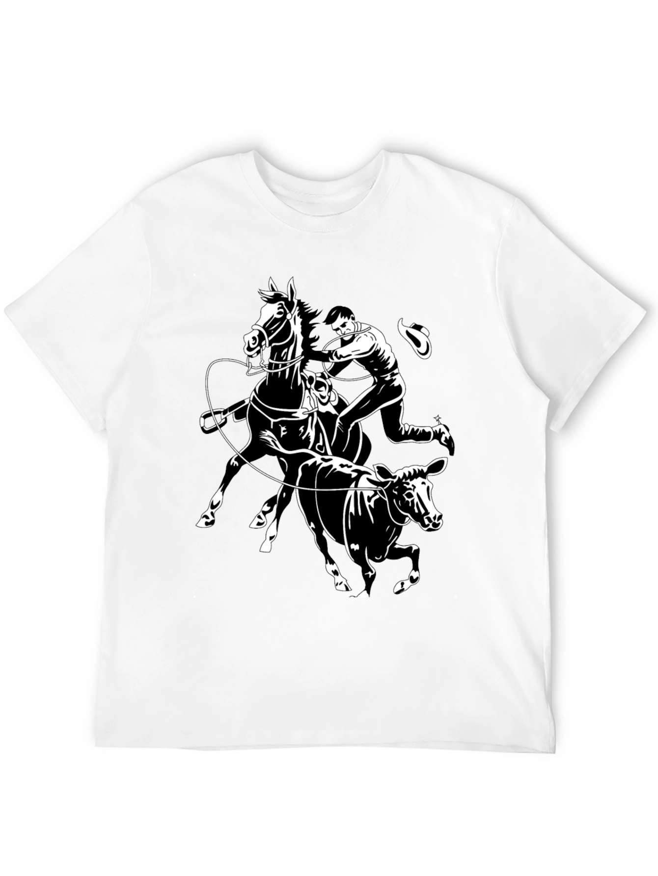 Cowboy Cattle Roping Black Graphic Tee