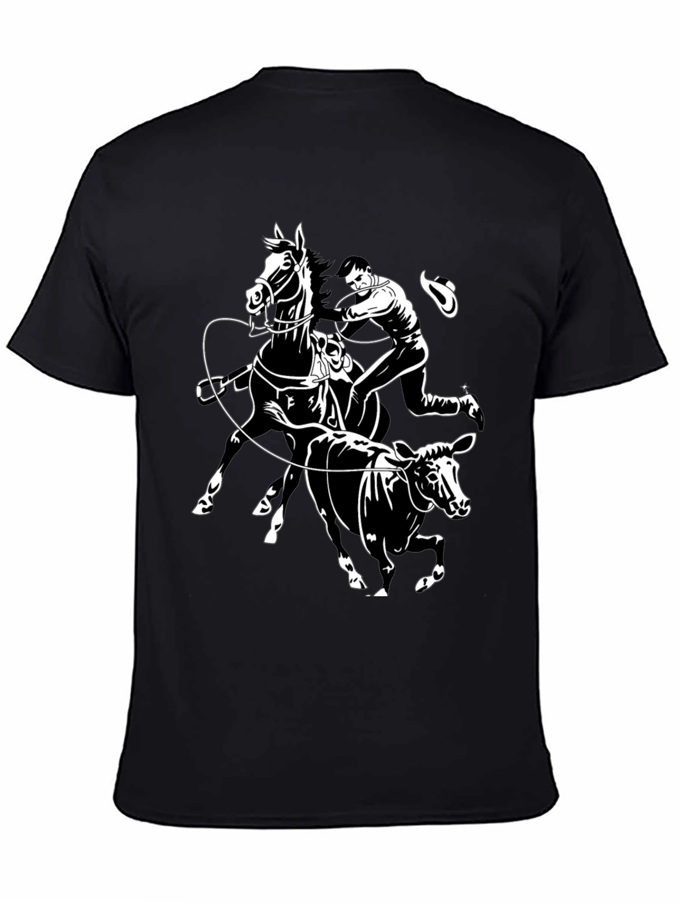Cowboy Cattle Roping Black Graphic Tee