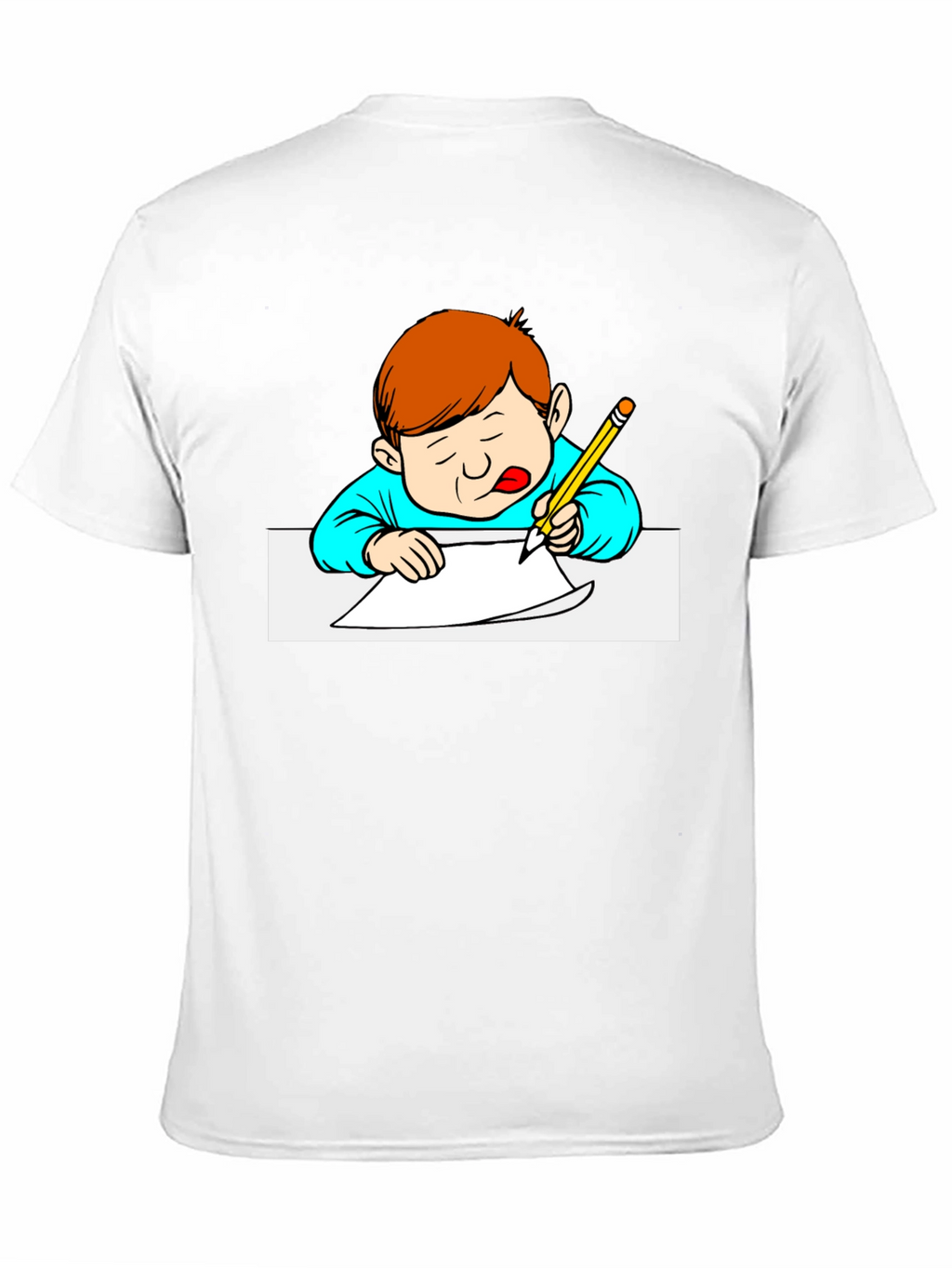 Cartoon Kid Writing Black T-Shirt