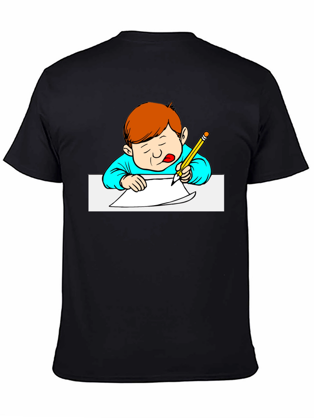 Cartoon Kid Writing Black T-Shirt