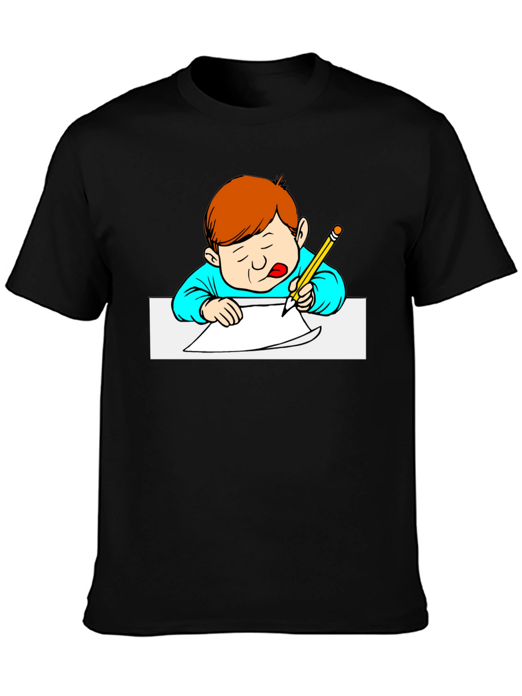 Cartoon Kid Writing Black T-Shirt