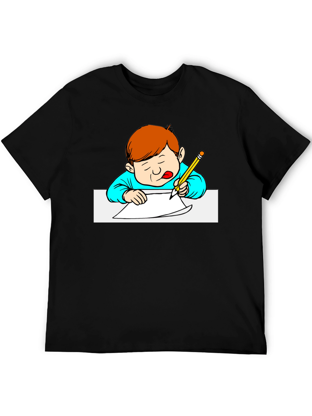 Cartoon Kid Writing Black T-Shirt