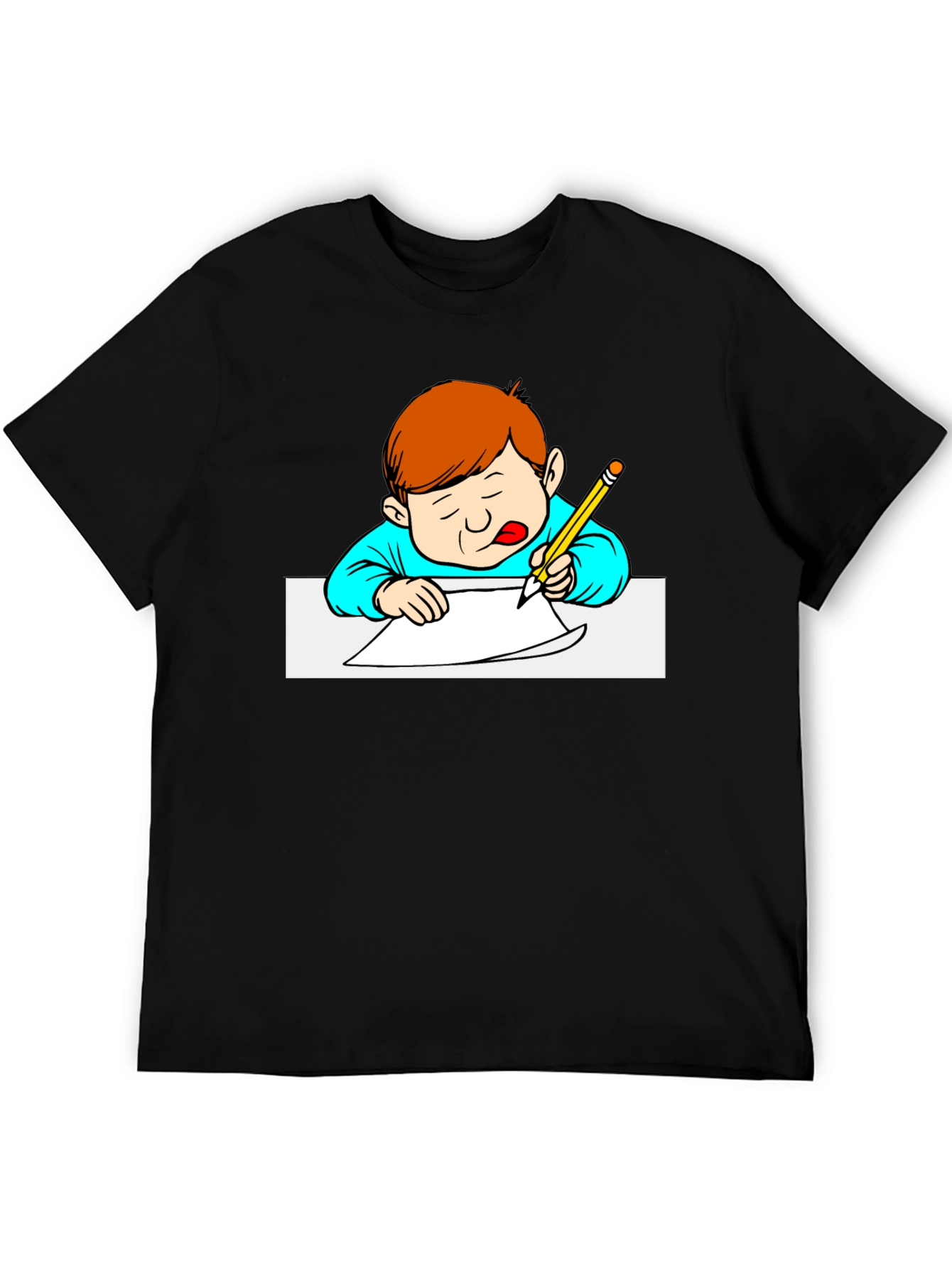 Cartoon Kid Writing Black T-Shirt