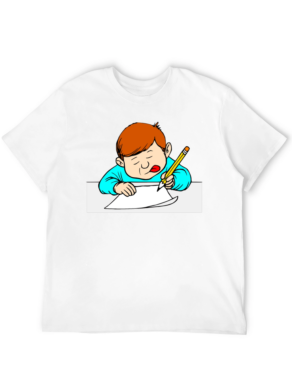 Cartoon Kid Writing Black T-Shirt