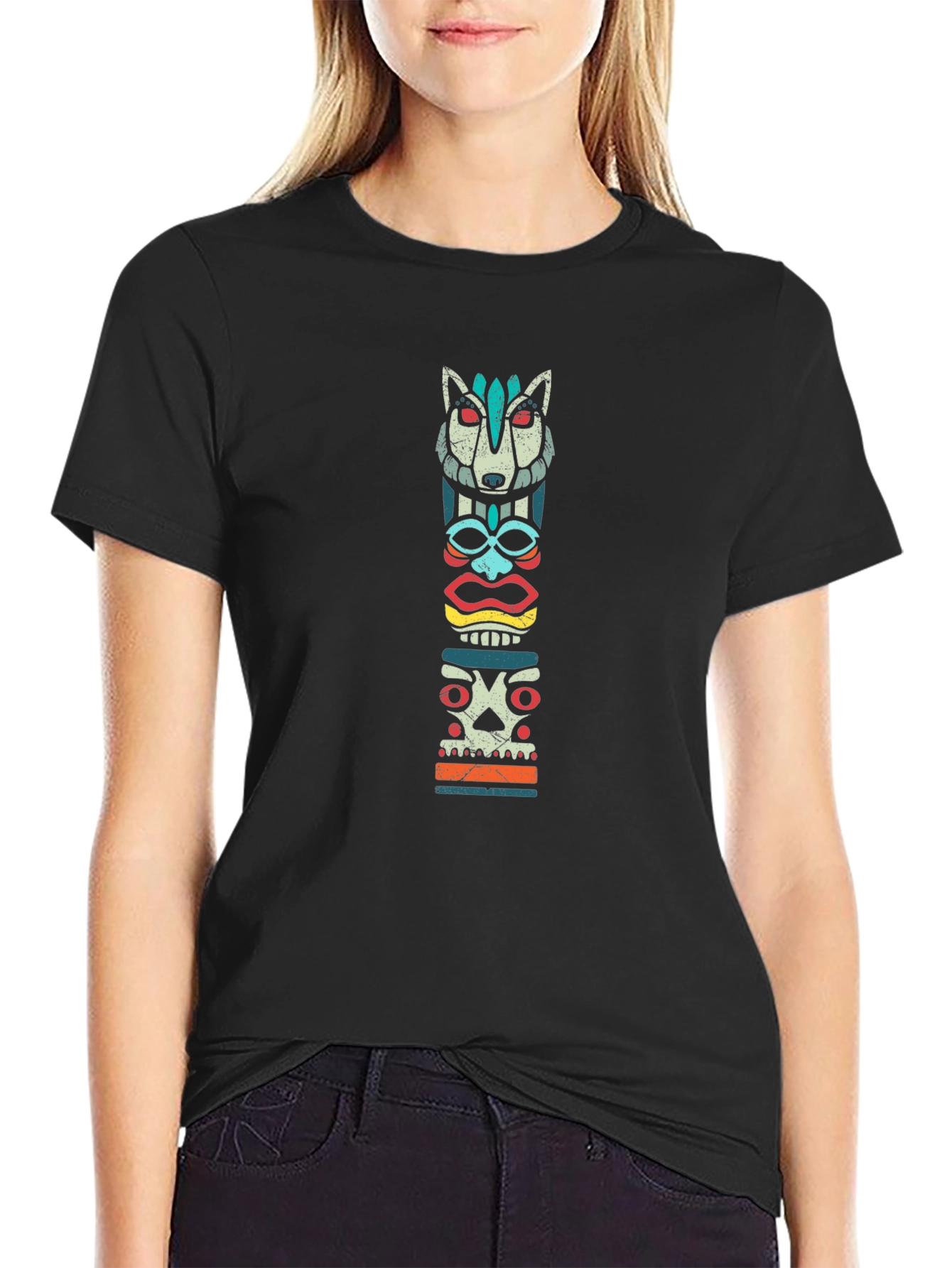 Tribal Totem Graphic Tee - Cool Anthropomorphic Design