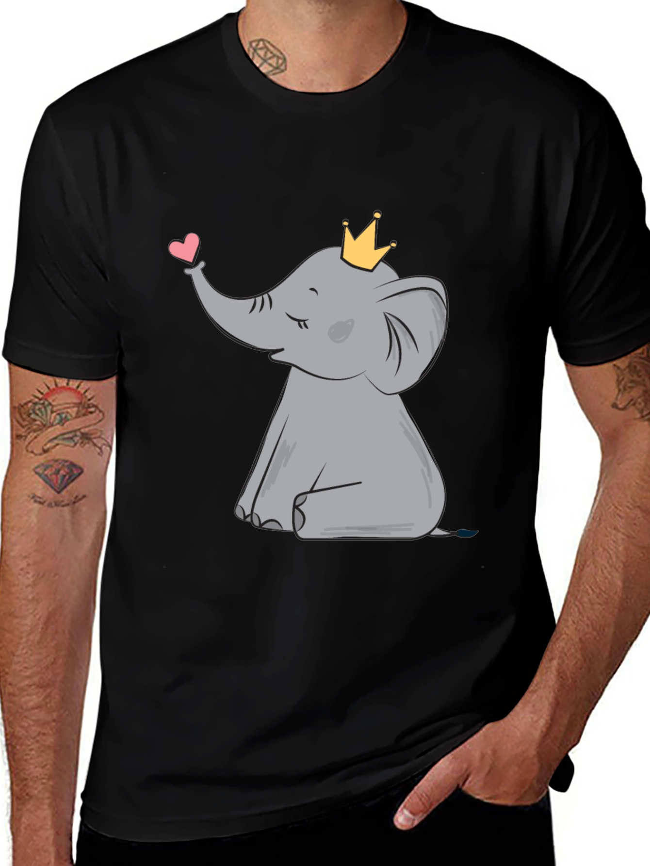 Cute Elephant with Crown Graphic Tee