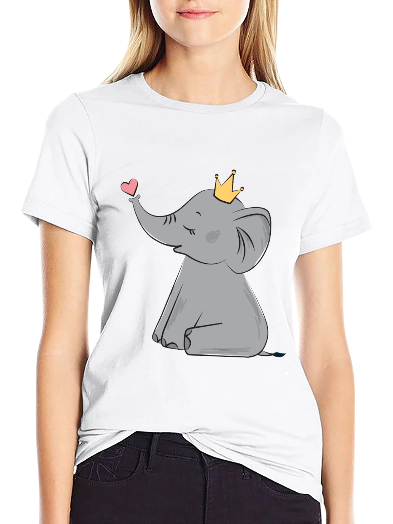 Cute Elephant with Crown Graphic Tee