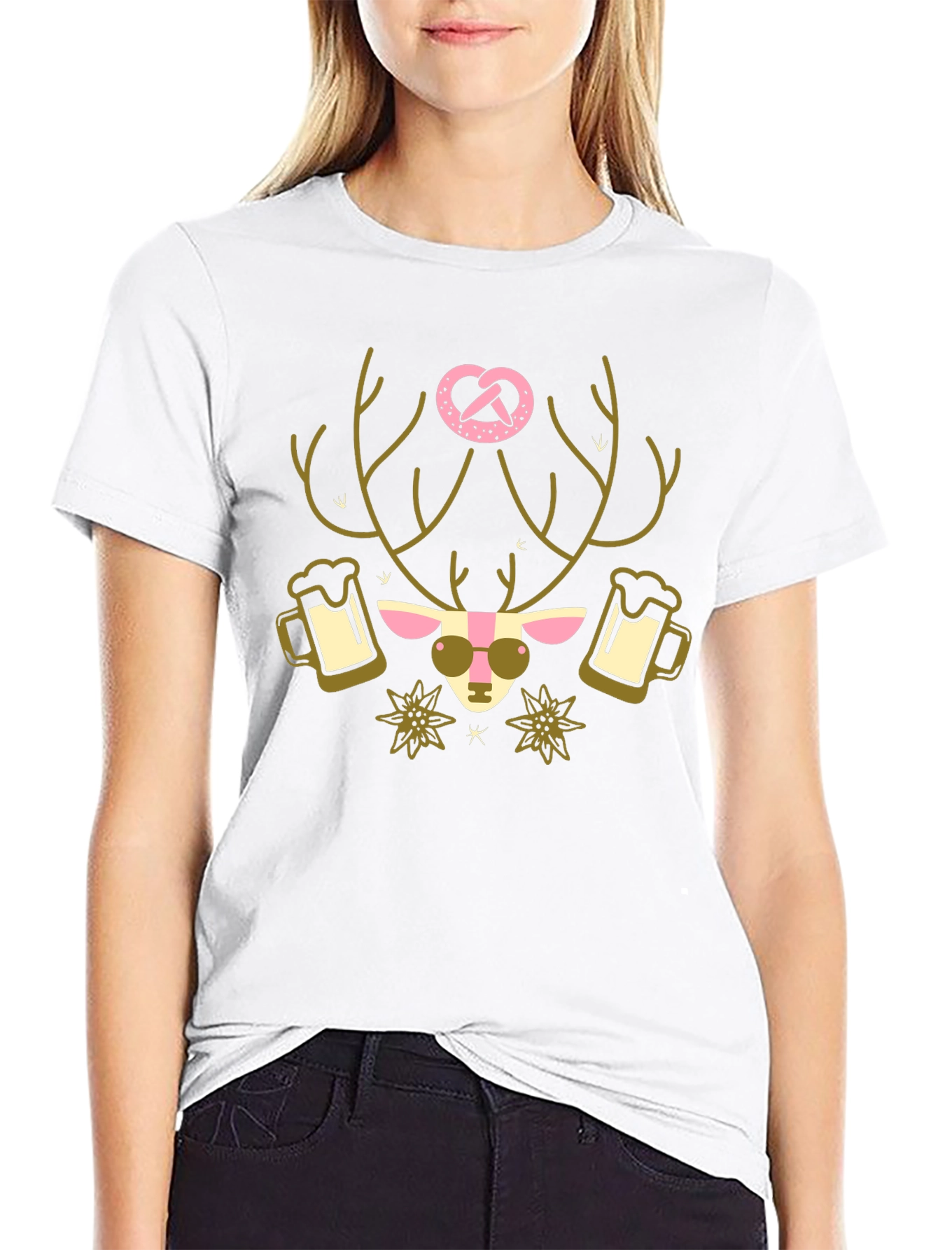 Oktoberfest Deer Pretzel T-Shirt - Black