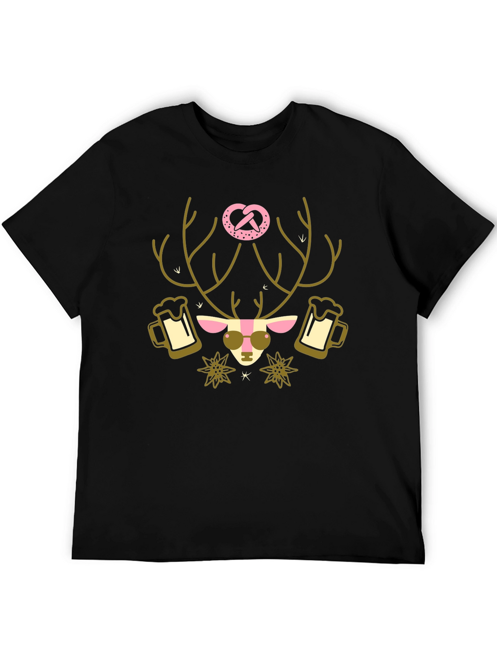 Oktoberfest Deer Pretzel T-Shirt - Black