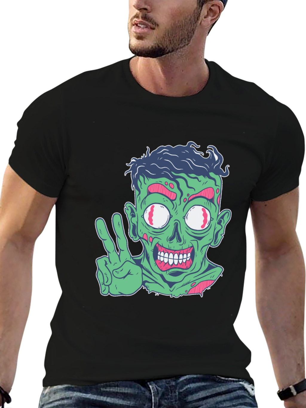 Zombie Peace Sign Graphic Tee - Mens Black T-Shirt