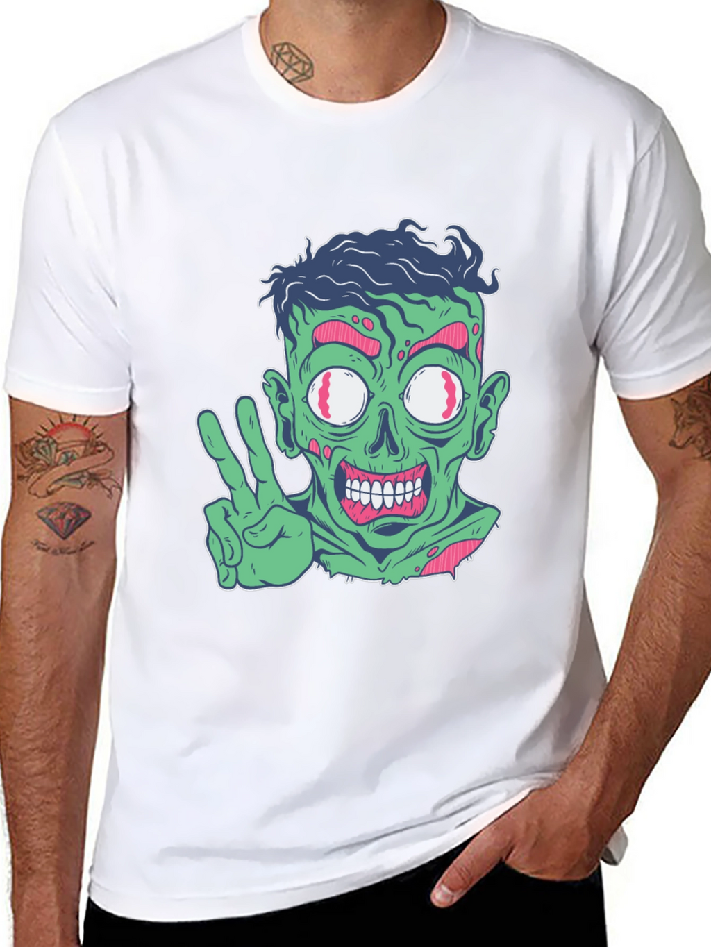 Zombie Peace Sign Graphic Tee - Mens Black T-Shirt