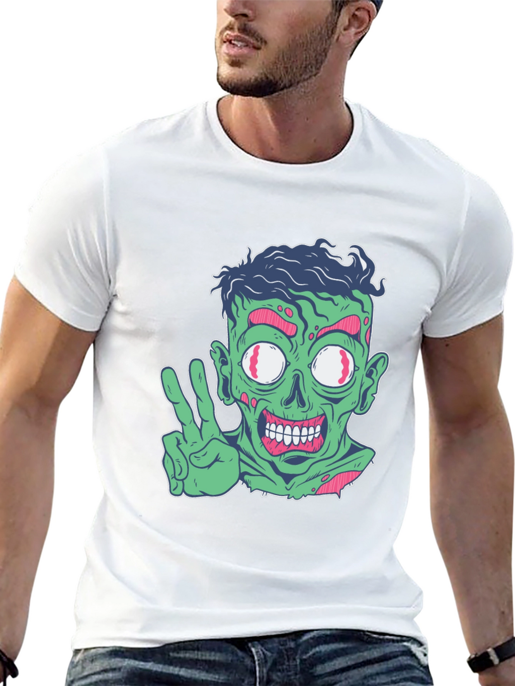 Zombie Peace Sign Graphic Tee - Mens Black T-Shirt
