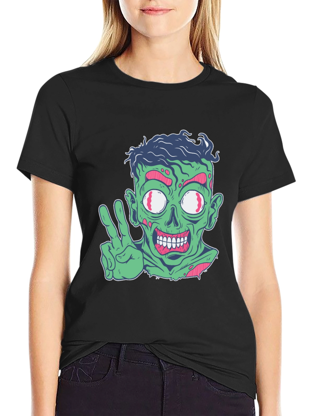 Zombie Peace Sign Graphic Tee - Mens Black T-Shirt