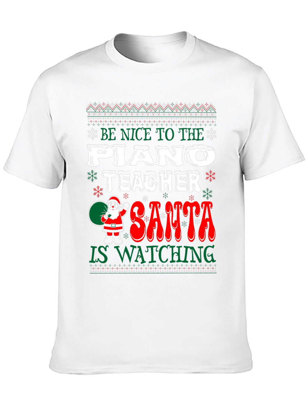 Funny Christmas Piano Teacher Santa Watching T-Shirt
