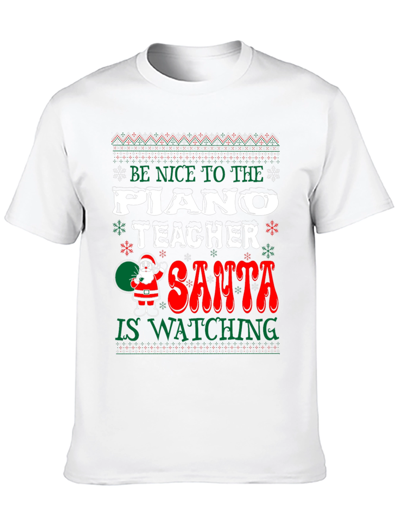 Funny Christmas Piano Teacher Santa Watching T-Shirt