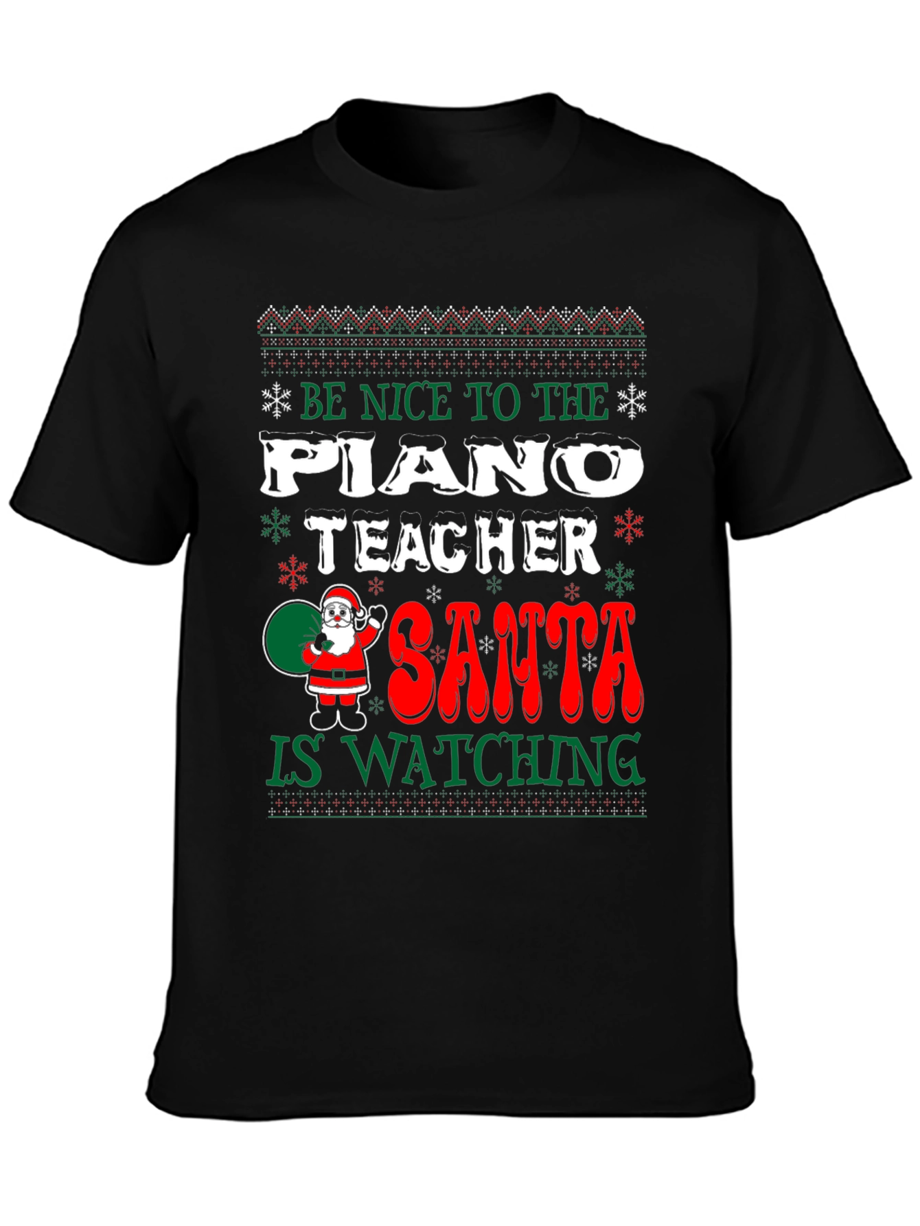 Funny Christmas Piano Teacher Santa Watching T-Shirt
