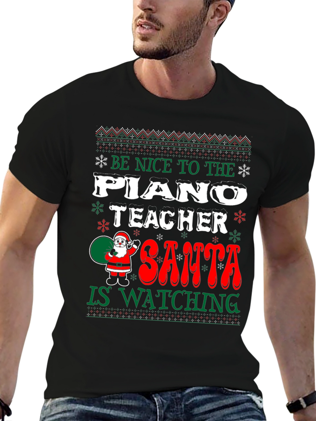 Funny Christmas Piano Teacher Santa Watching T-Shirt