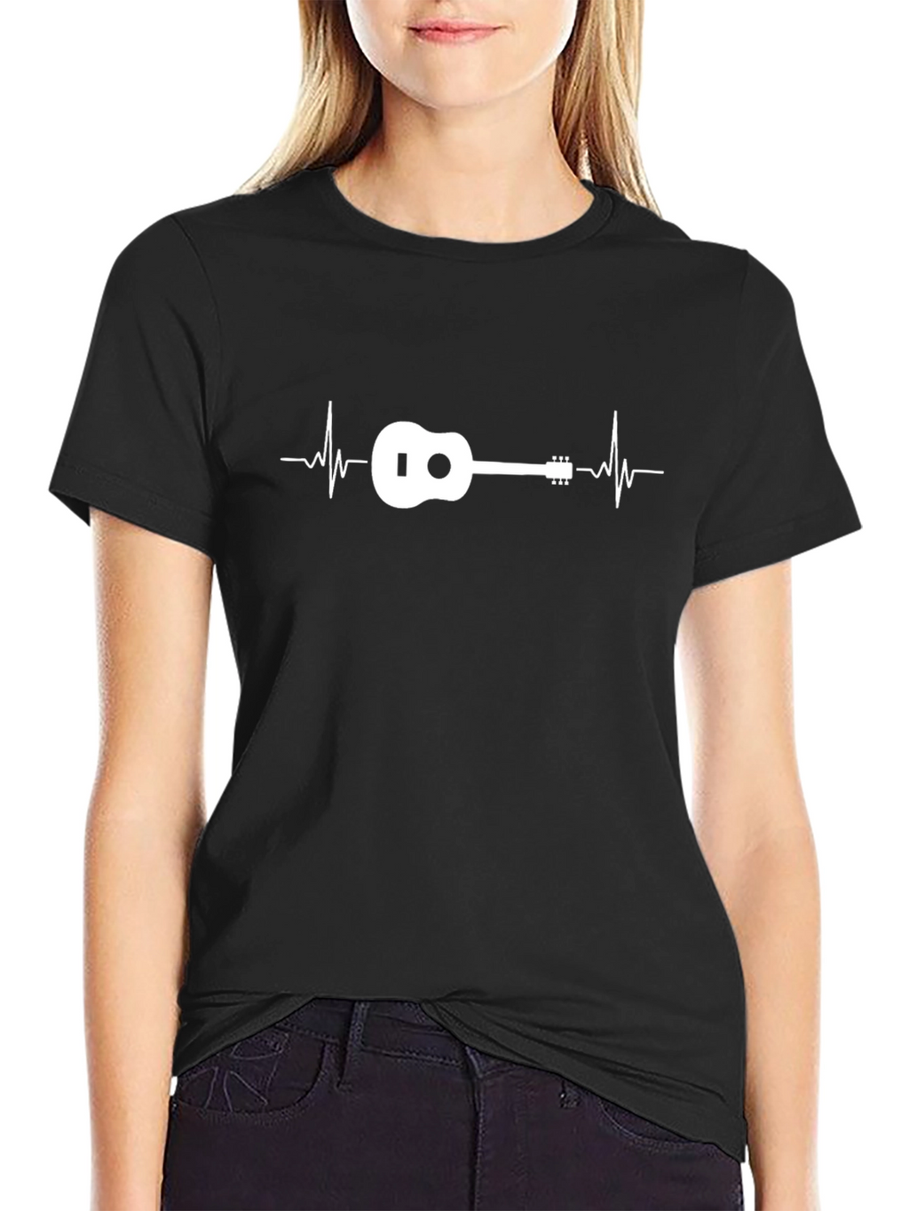 Ukulele Heartbeat Graphic Black T-Shirt