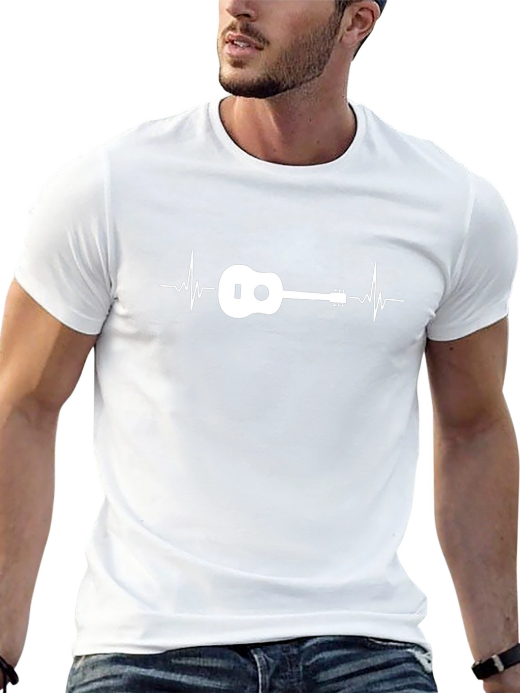 Ukulele Heartbeat Graphic Black T-Shirt