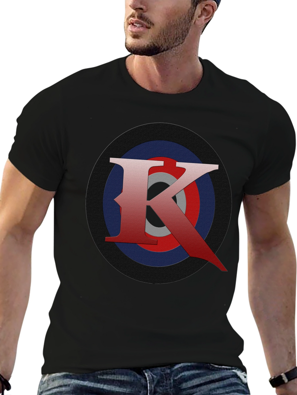 Letter K Target T-Shirt - Black Graphic Tee