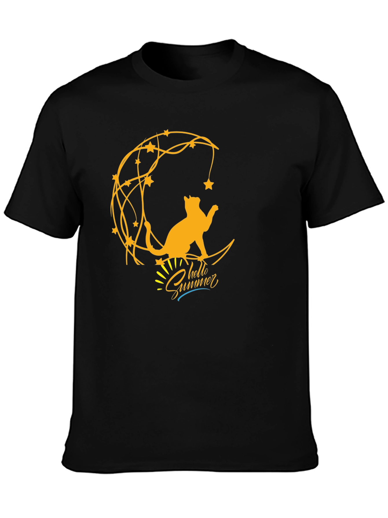 Cat on Moon Graphic Tee - Hello Summer T-Shirt