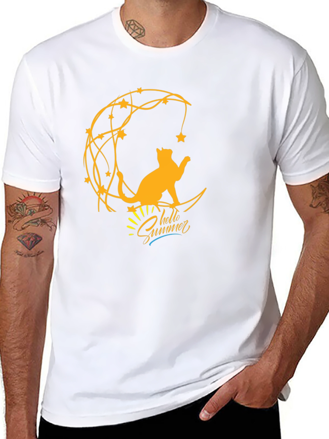 Cat on Moon Graphic Tee - Hello Summer T-Shirt
