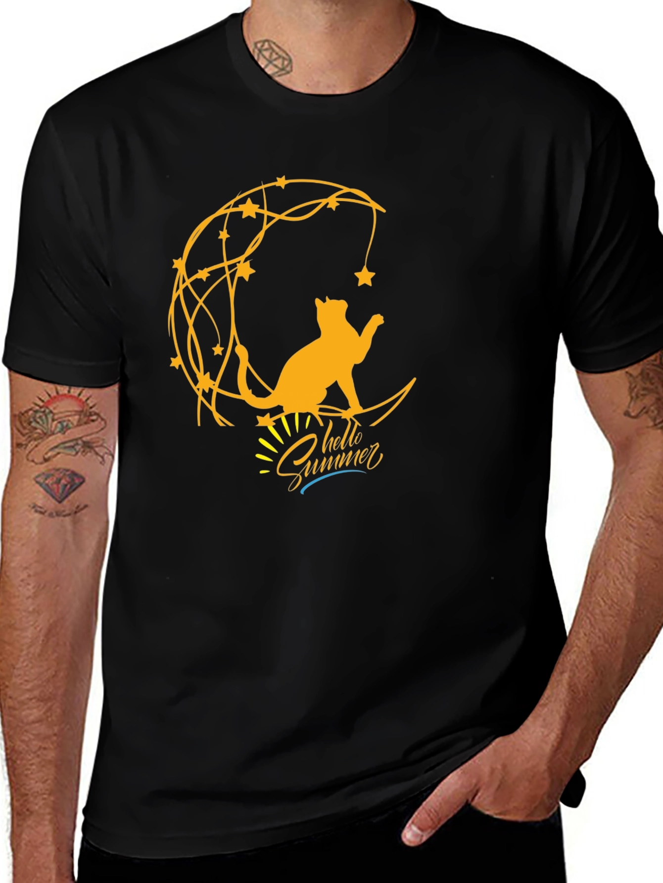 Cat on Moon Graphic Tee - Hello Summer T-Shirt