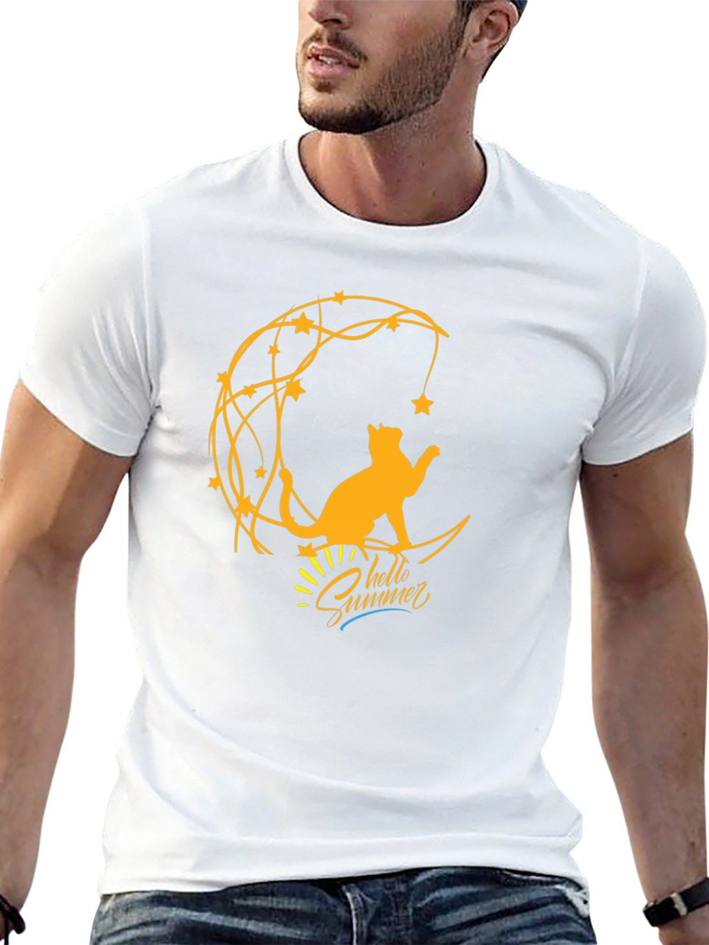 Cat on Moon Graphic Tee - Hello Summer T-Shirt