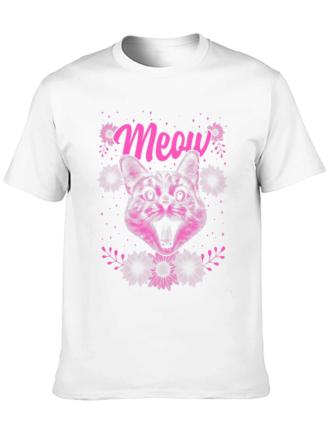 Meow Cat Graphic Tee - Black Cotton T-Shirt