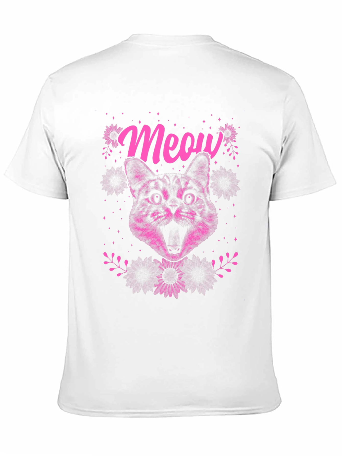 Meow Cat Graphic Tee - Black Cotton T-Shirt
