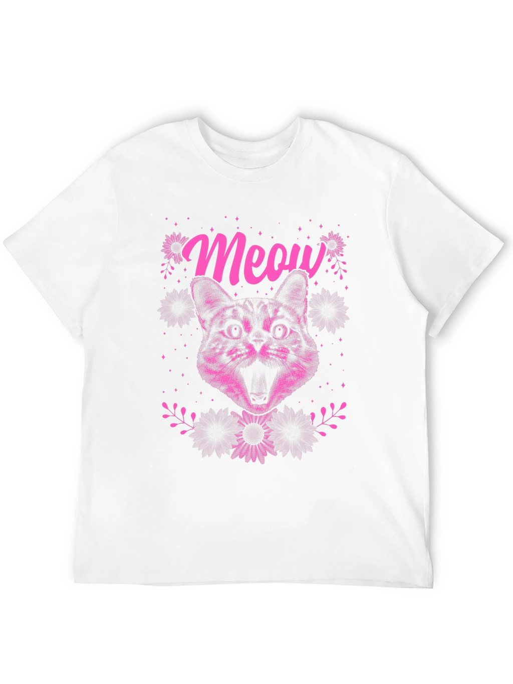 Meow Cat Graphic Tee - Black Cotton T-Shirt