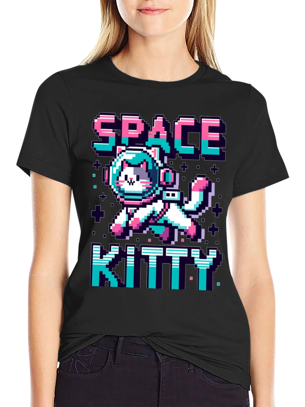 Space Kitty T-Shirt - Pixel Art Cat Astronaut