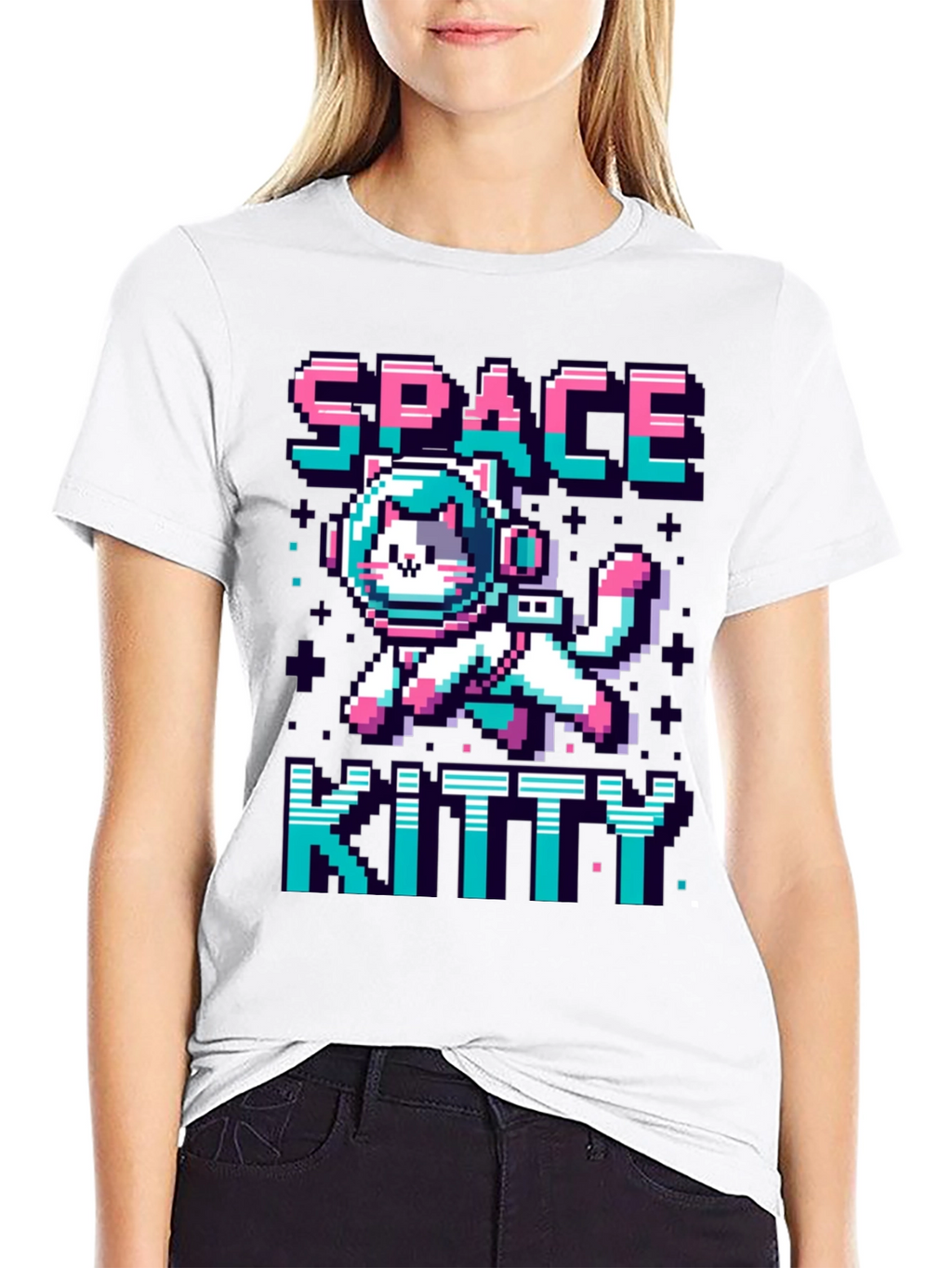 Space Kitty T-Shirt - Pixel Art Cat Astronaut