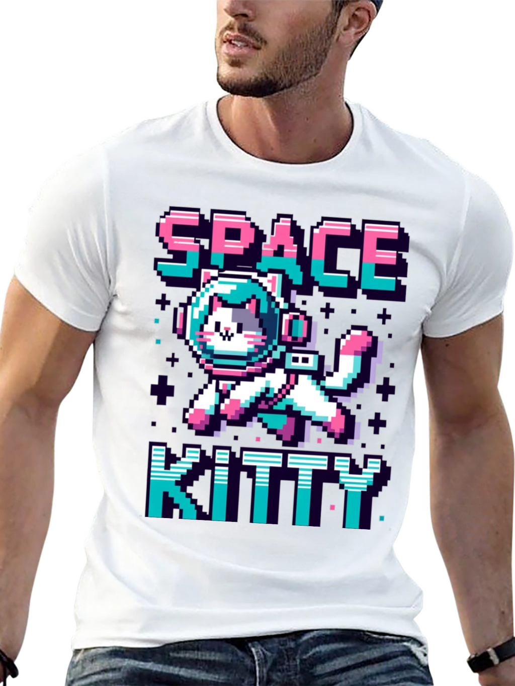 Space Kitty T-Shirt - Pixel Art Cat Astronaut