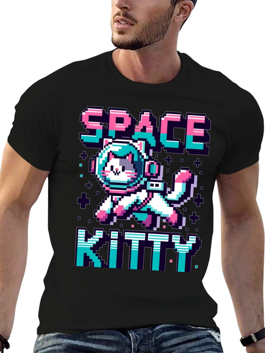 Space Kitty T-Shirt - Pixel Art Cat Astronaut