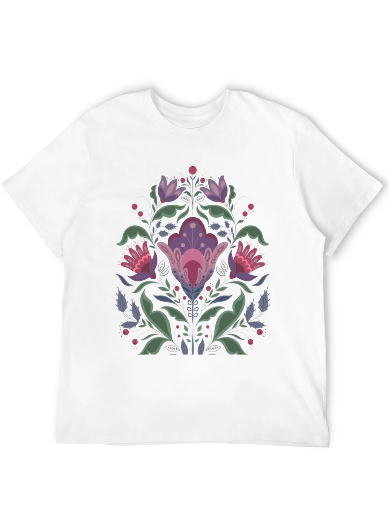 Floral Folk Art Black T-Shirt