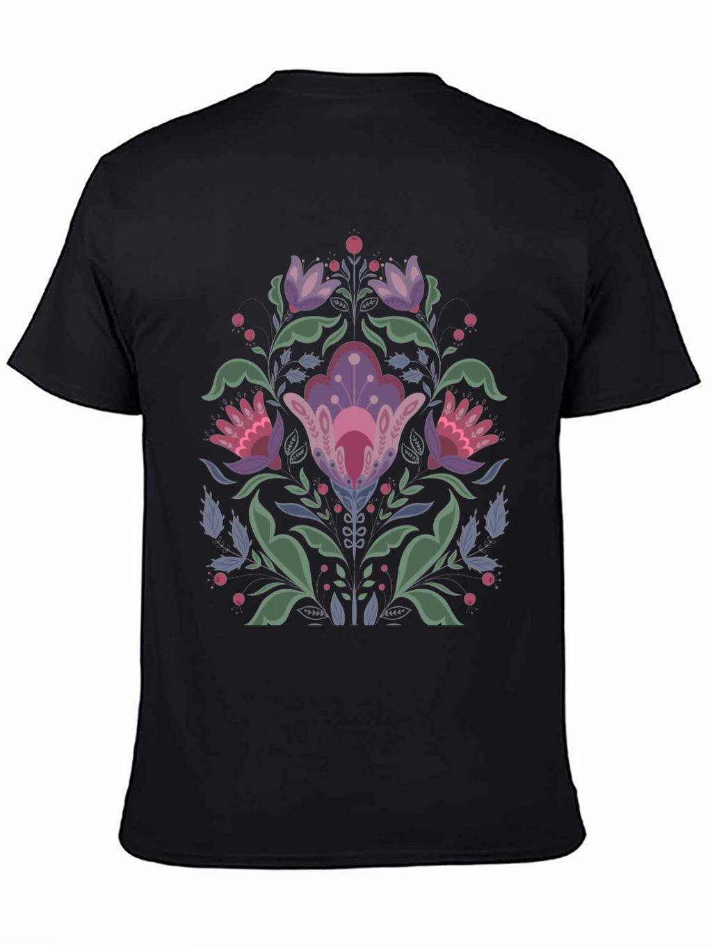 Floral Folk Art Black T-Shirt