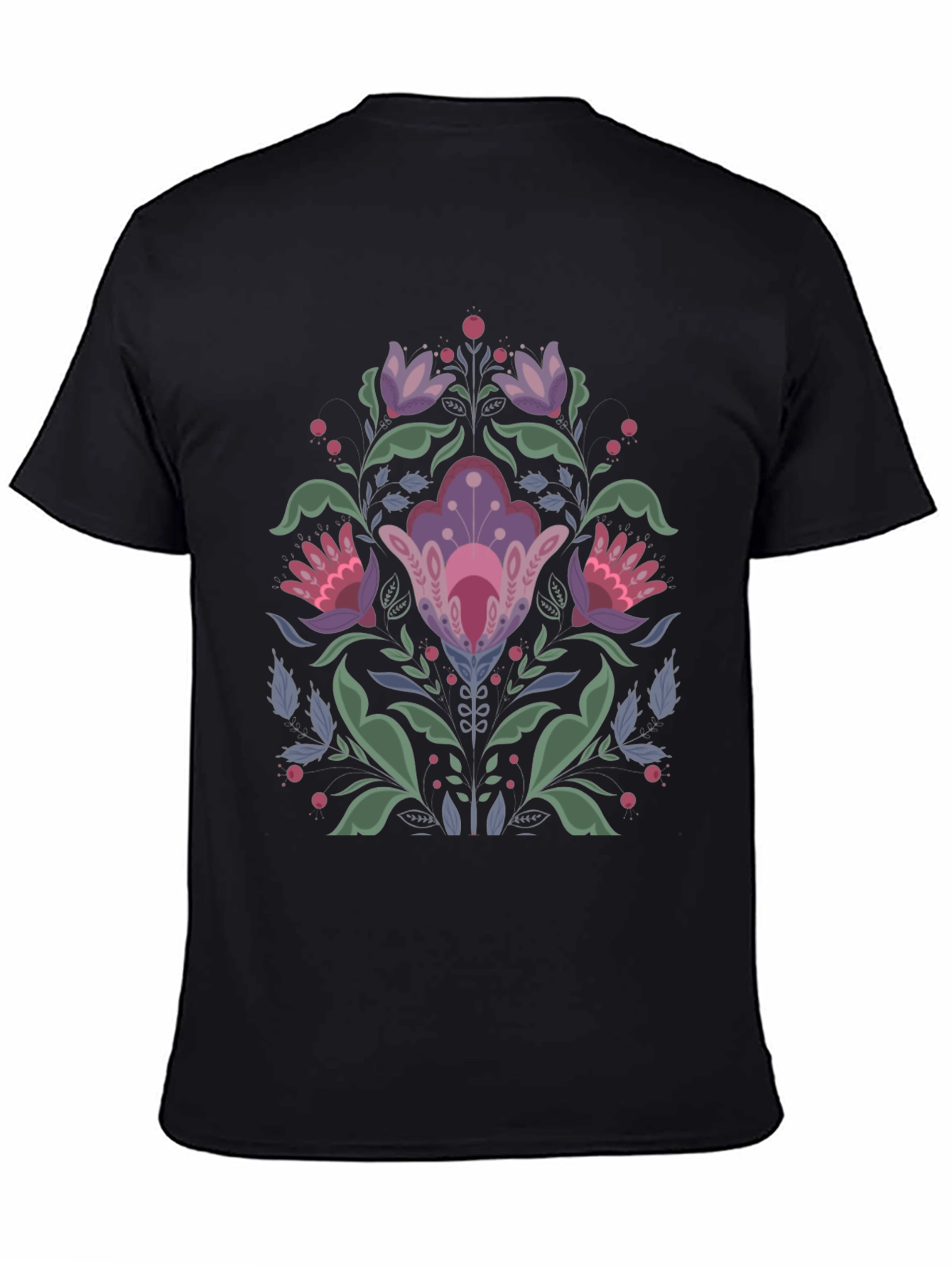 Floral Folk Art Black T-Shirt