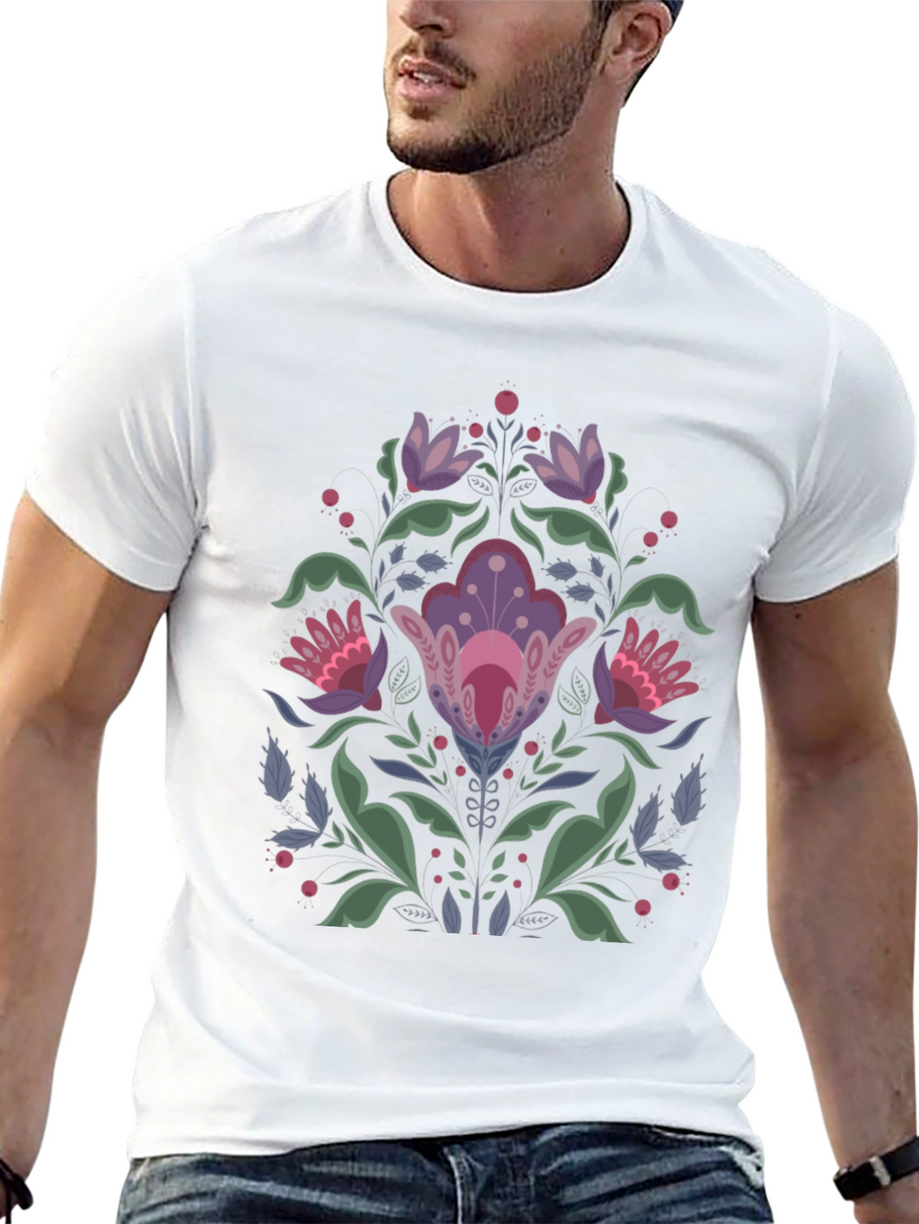 Floral Folk Art Black T-Shirt