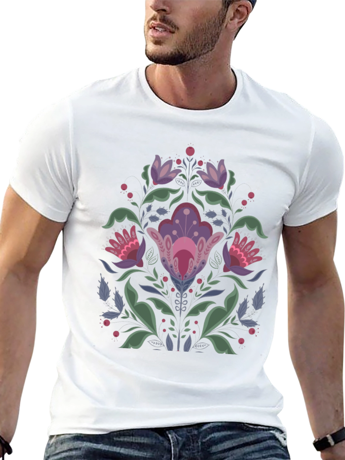 Floral Folk Art Black T-Shirt