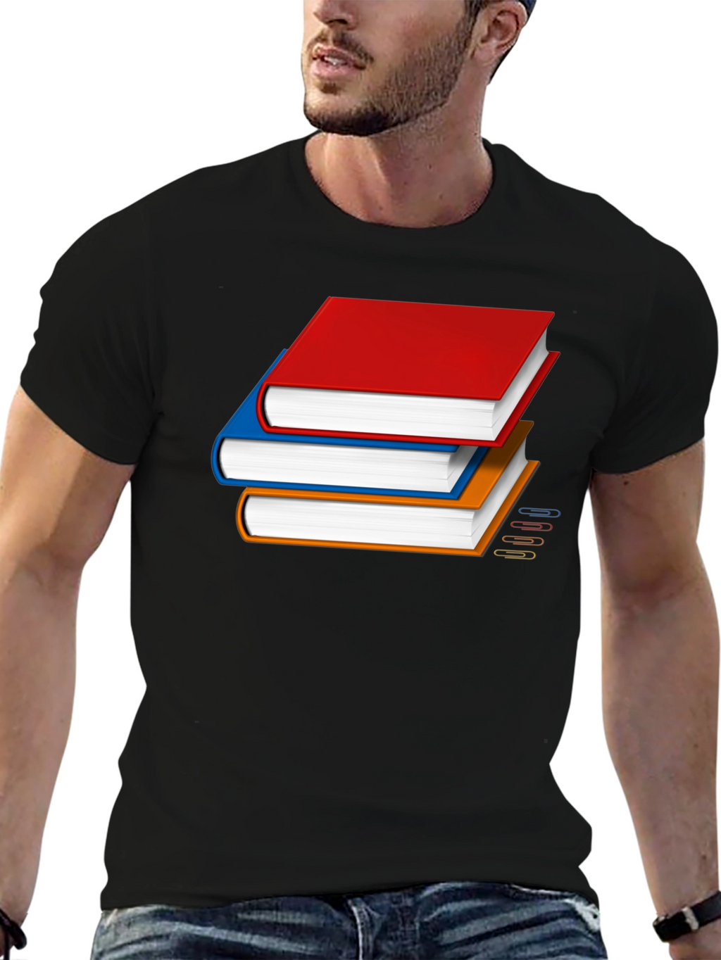 Book Stack Graphic T-Shirt - Novelty Reader Tee